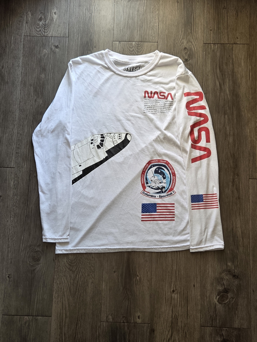 NASA Graphic Long Sleeve Tee - White with Red Accents